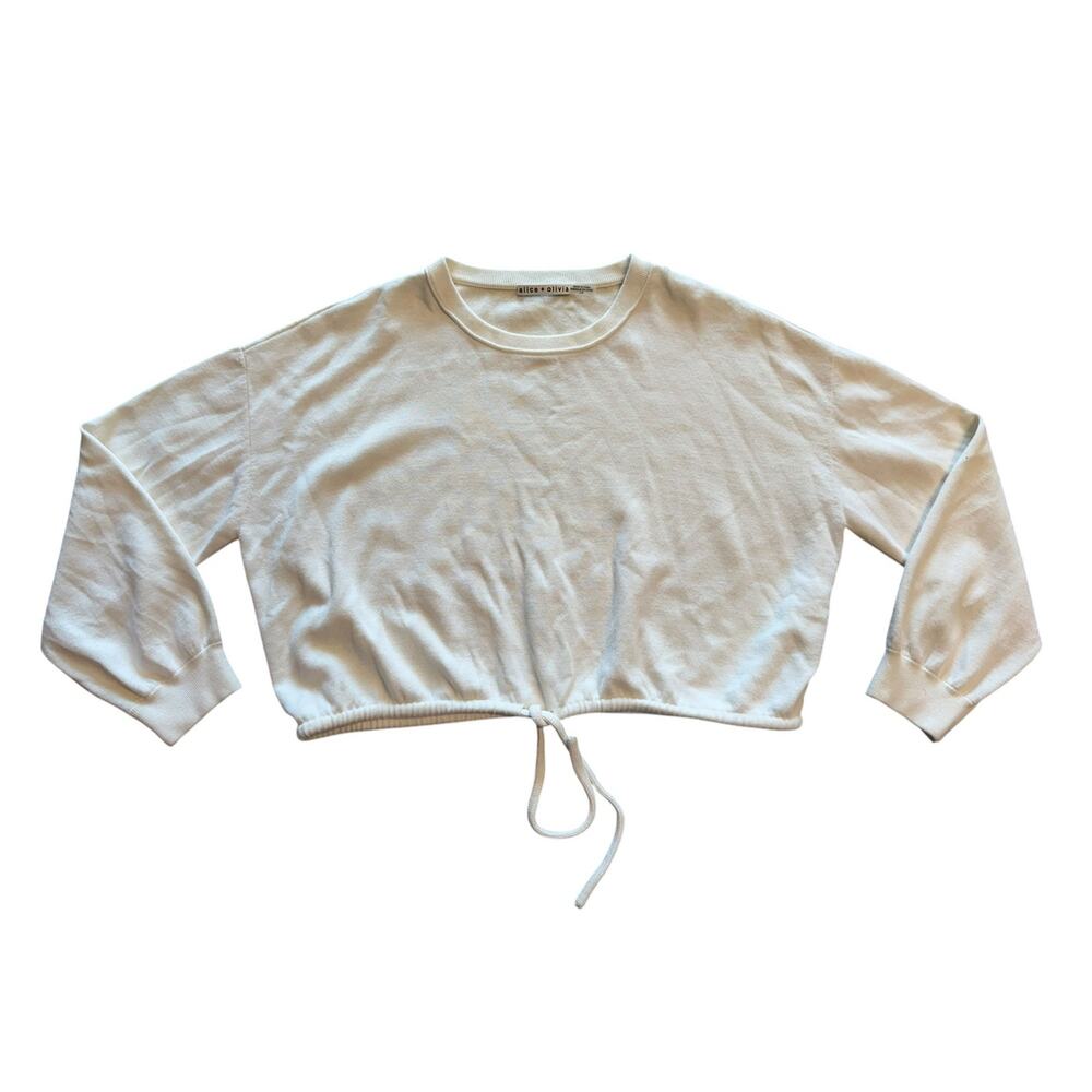 ALICE & OLIVIA WOOL BLEND CREAM CROPPED SWEATSHIRT SIZE LARGE FLAW